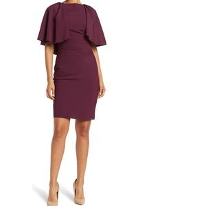 Marina cape woven sheath dress in Egglplant size 14